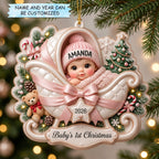 Pink Bunting Wreath Baby Christmas Ornament