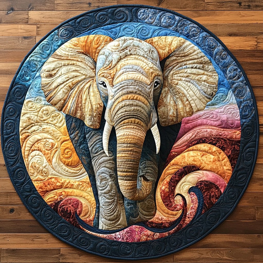 Baby Elephant Trail Round Mat Rug - washable non-slip printed rug