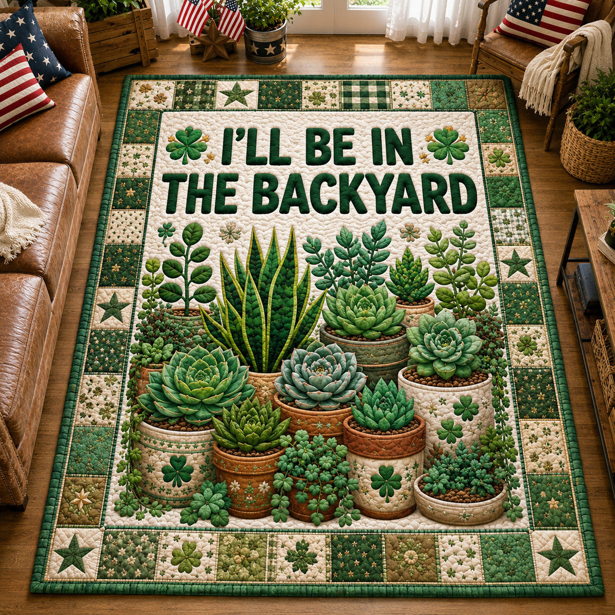 Backyard Therapy area rug in a living room