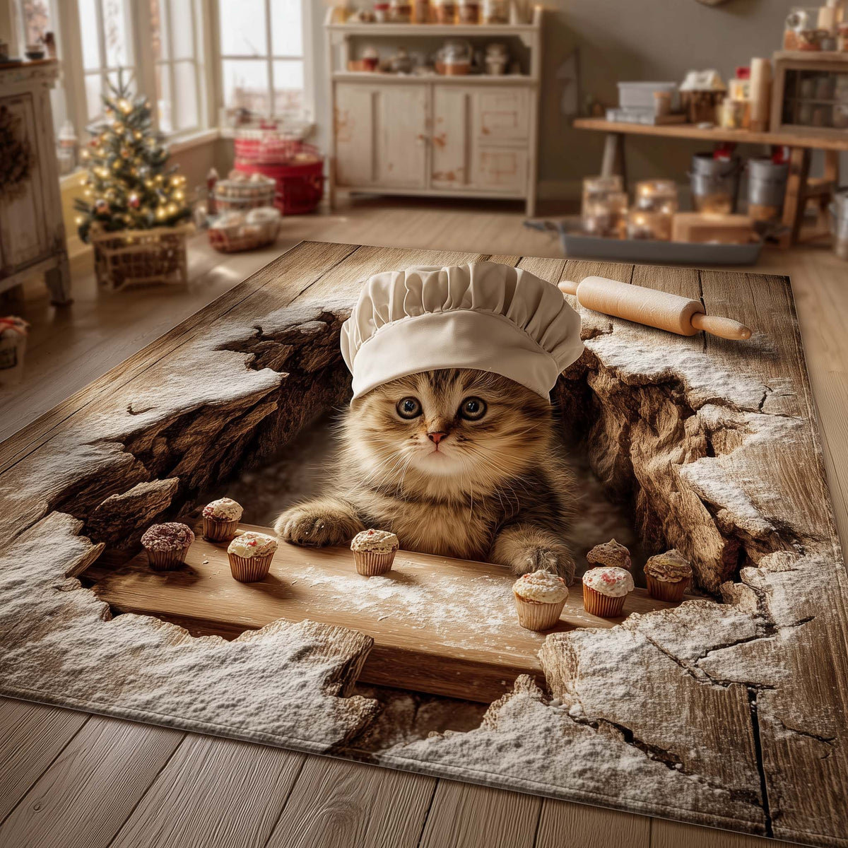Baking Paws area rug in a living room