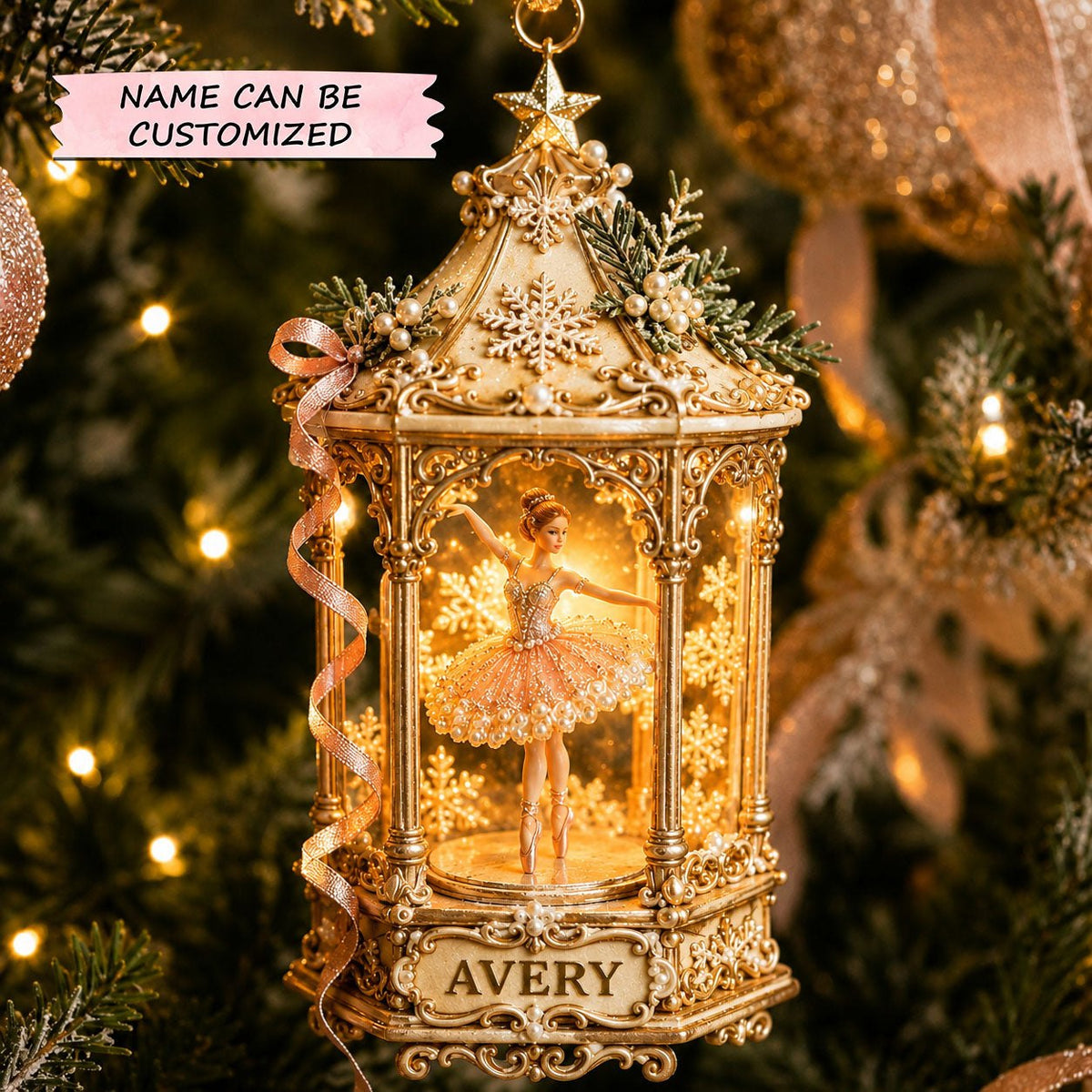 Ballerina Lantern Glow Christmas Ornament