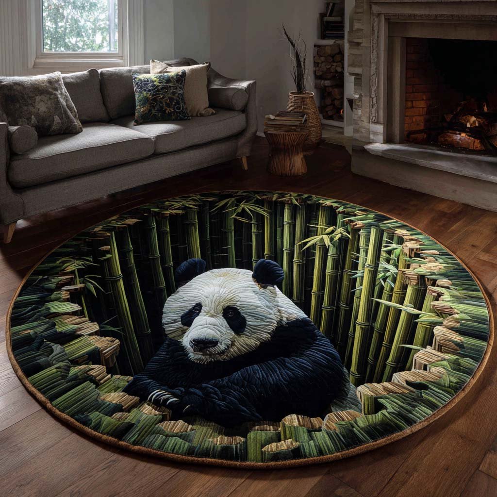 Bamboo Panda Round Mat Rug - washable non-slip printed rug