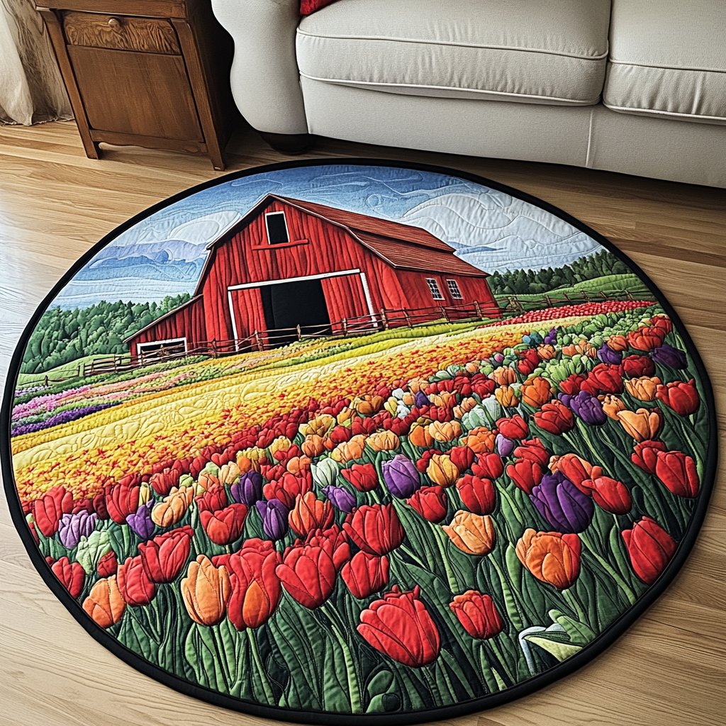 Barn Blossom Round Mat Rug - washable non-slip printed rug