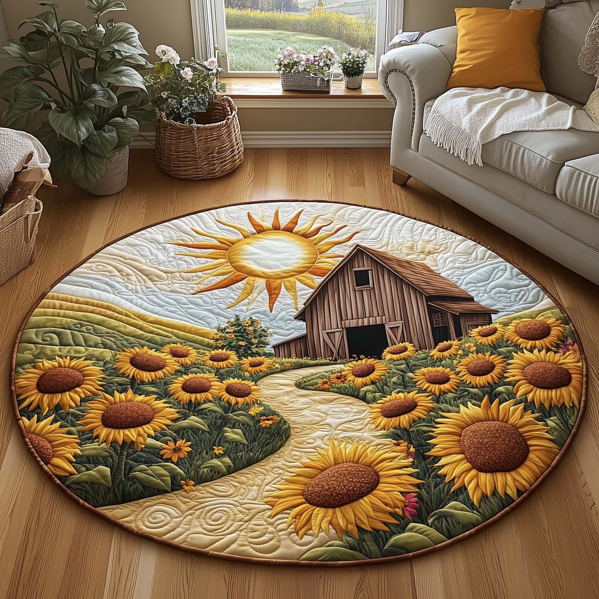 Barn Serenity Round Mat Rug - washable non-slip printed rug