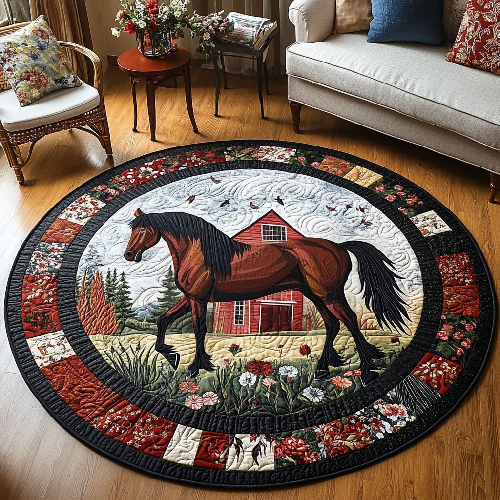 Barnside Gallop Round Mat Rug - washable non-slip printed rug