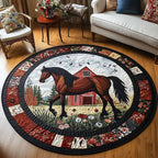 Barnside Gallop Round Mat Rug - washable non-slip printed rug
