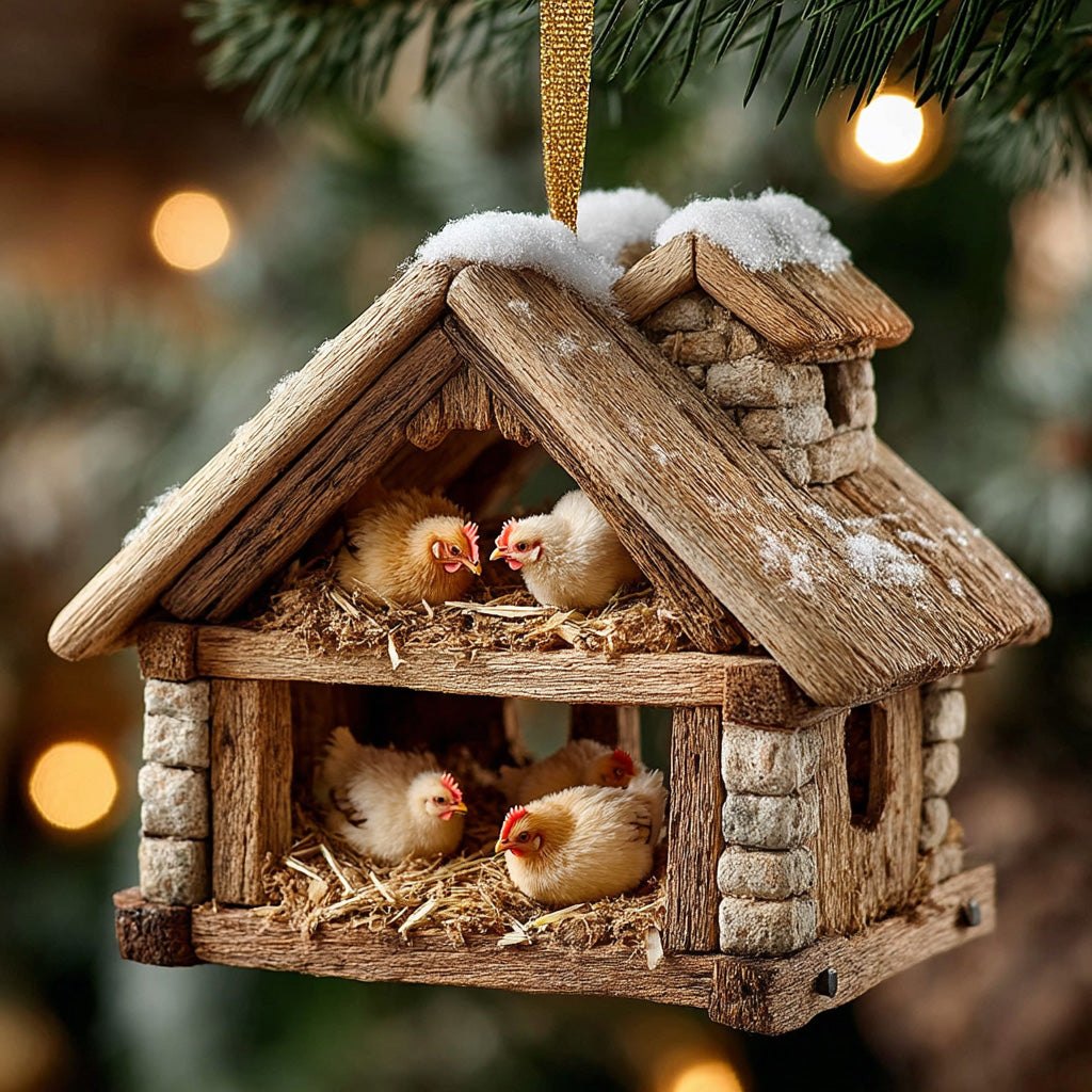 Barnwood Hen House Christmas Ornament