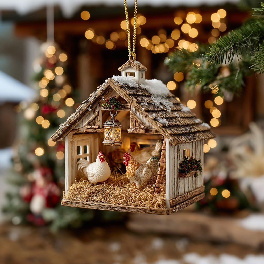 Barnyard Chicken Coop Christmas Ornament