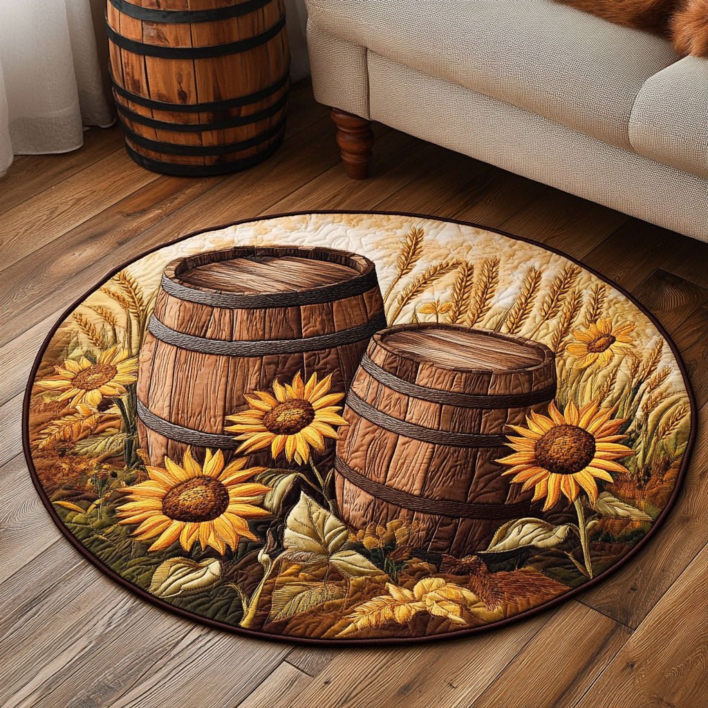 Barrel Sunflowers Field Round Mat Rug - washable non-slip printed rug