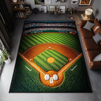 Baseball Field area rug in a living room