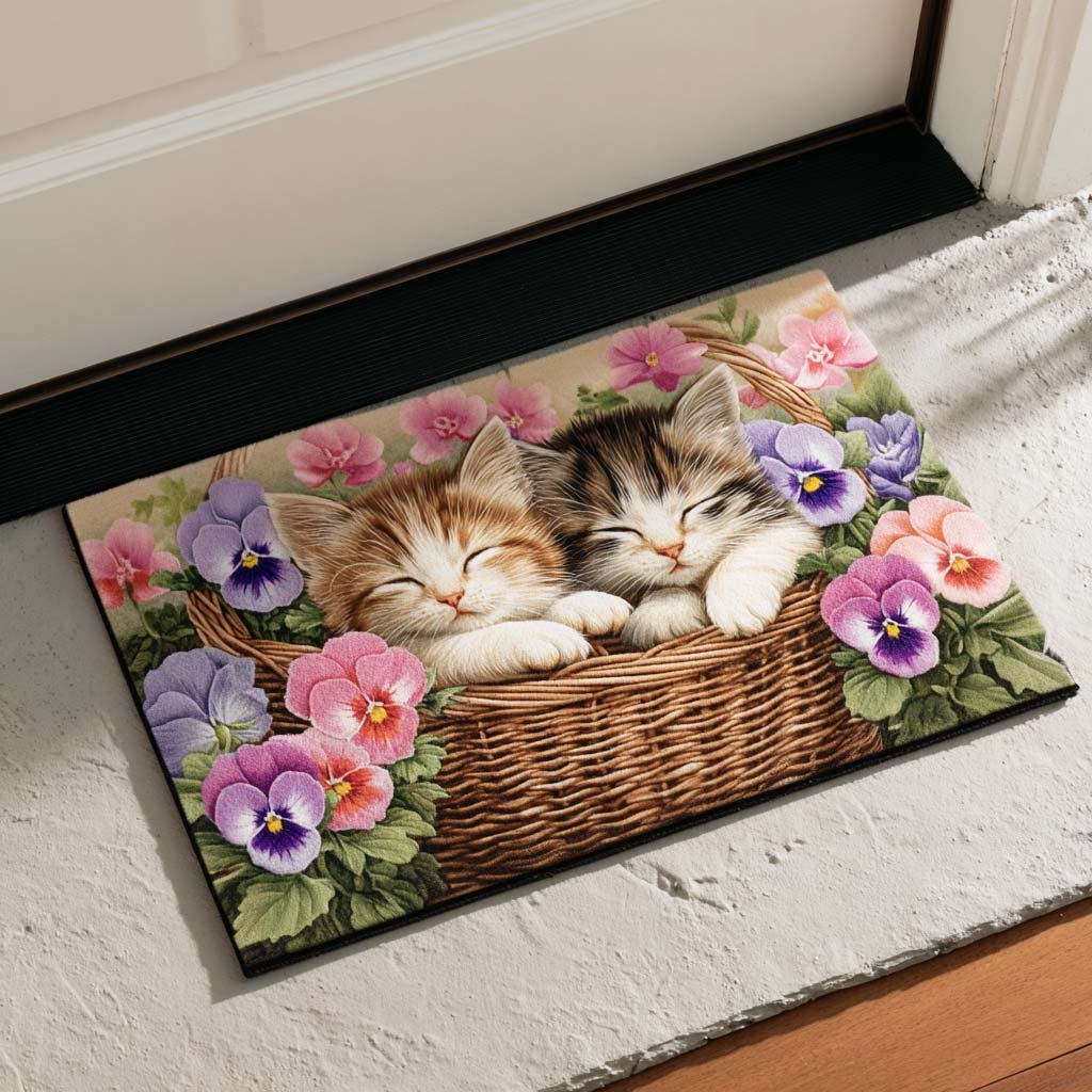 Basket Cats Doormat - Cute Animal Design | Printed Welcome Doormat