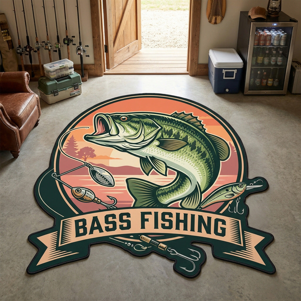 Bass Badge Custom Shape Area Rug - Cute Animal Design | Die-Cut Non-Slip Rug - washable non-slip printed rug