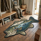 Bass Drift Custom Shape Area Rug - Cute Animal Design | Die-Cut Non-Slip Rug - washable non-slip printed rug