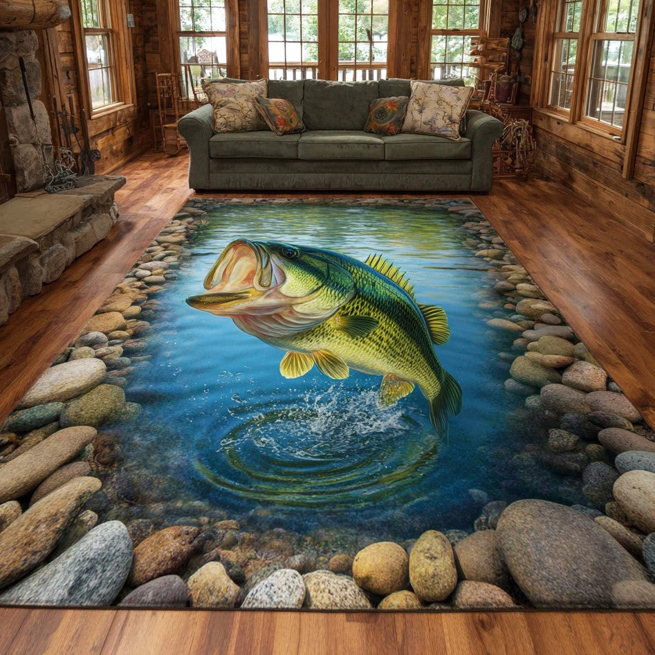 Bass Haven area rug in a living room