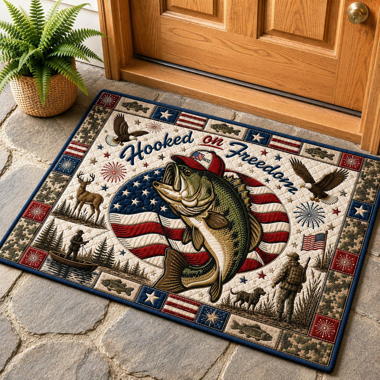 Bass Hunter Americana Doormat - Patriotic Design | Printed Welcome Doormat