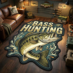 Bass Hunter Custom Shape Area Rug - Cute Animal Design | Die-Cut Non-Slip Rug - washable non-slip printed rug