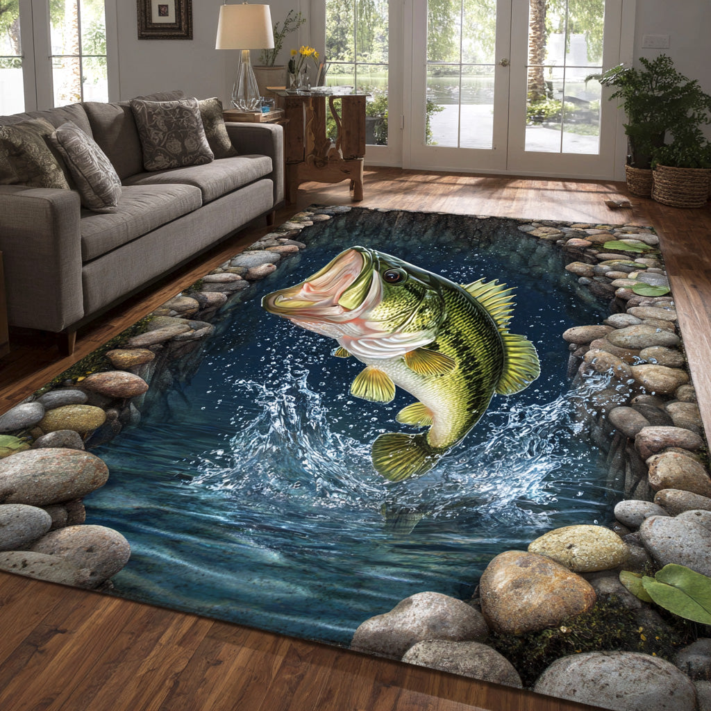 Bass Splash area rug in a living room