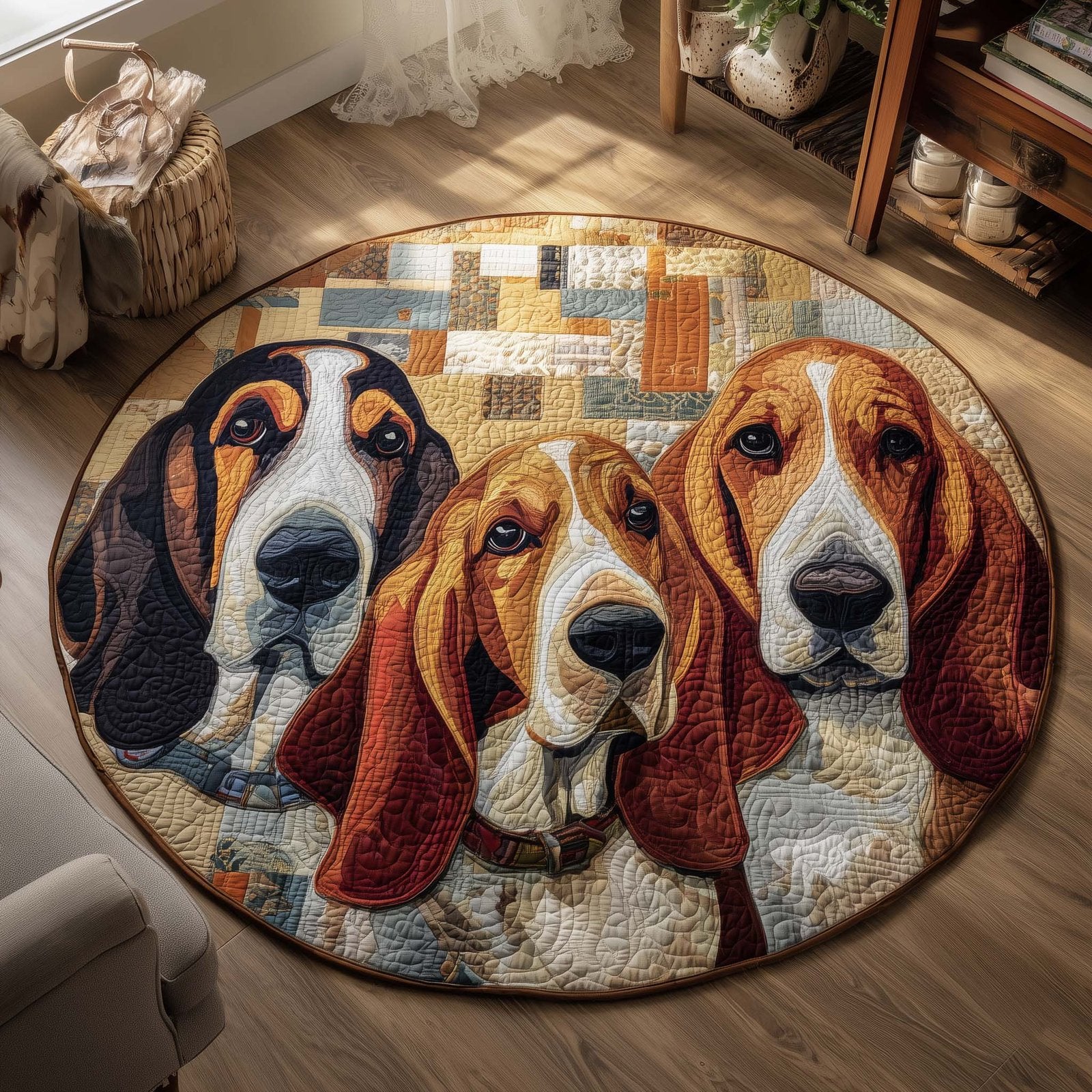 Basset Hounds Round Mat Rug - Nature Design | Serene Home Decor