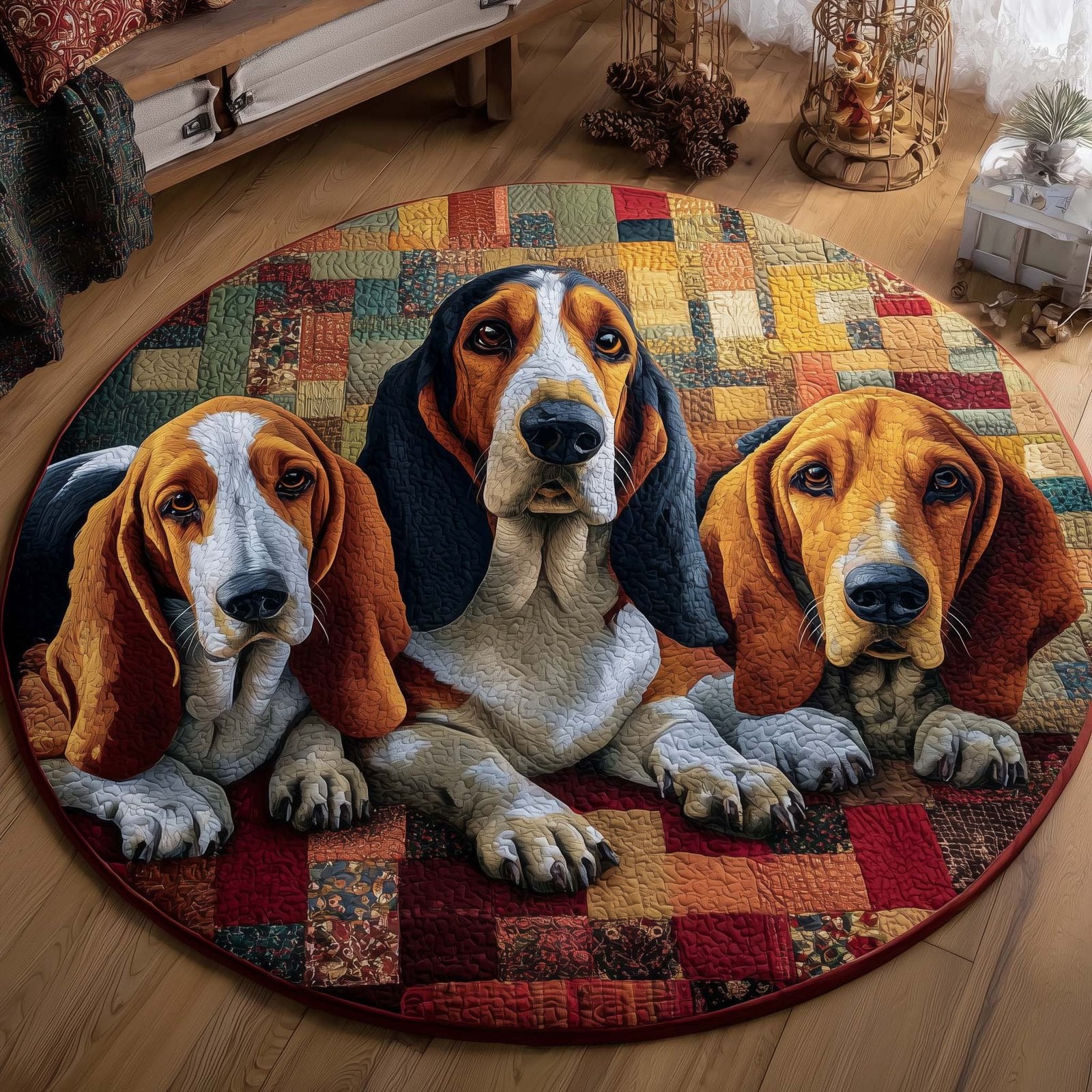 Basset Hounds Round Mat Rug - Nature Design | Serene Home Decor