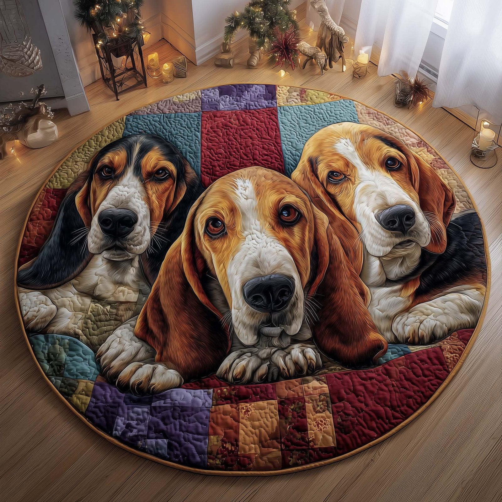 Basset Hounds Round Mat Rug - Nature Design | Serene Home Decor