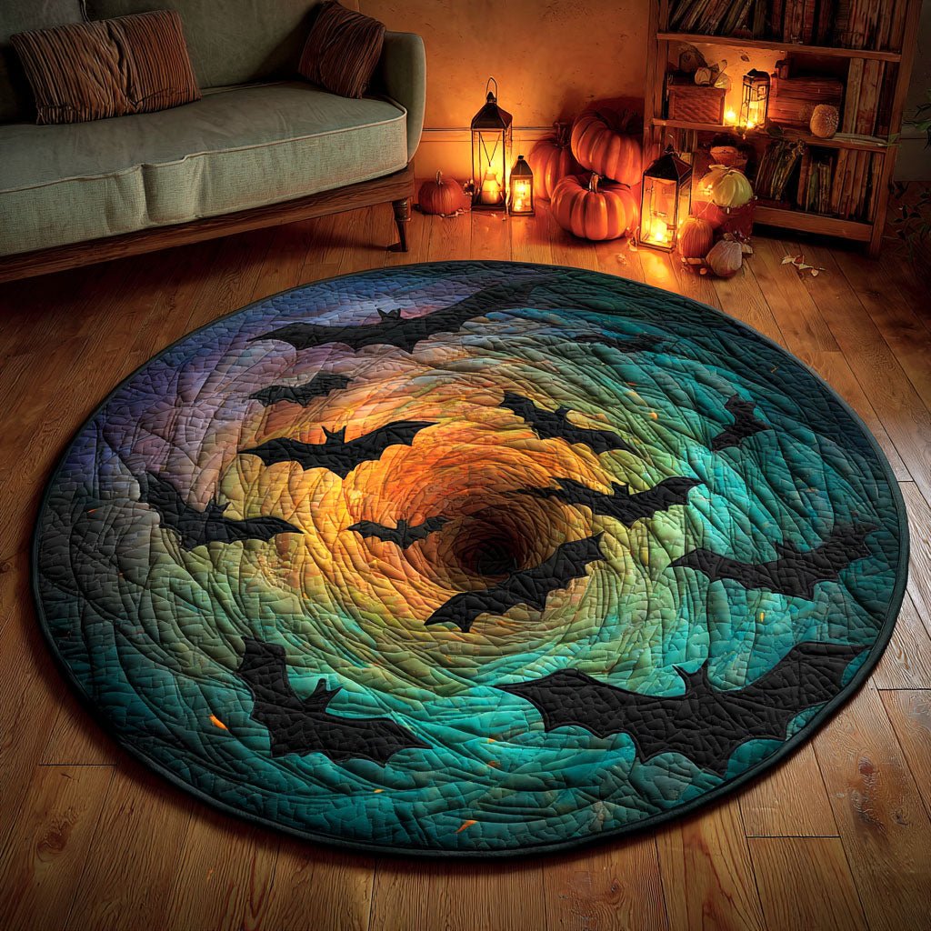 Bat Swirl Round Mat Rug - washable non-slip printed rug