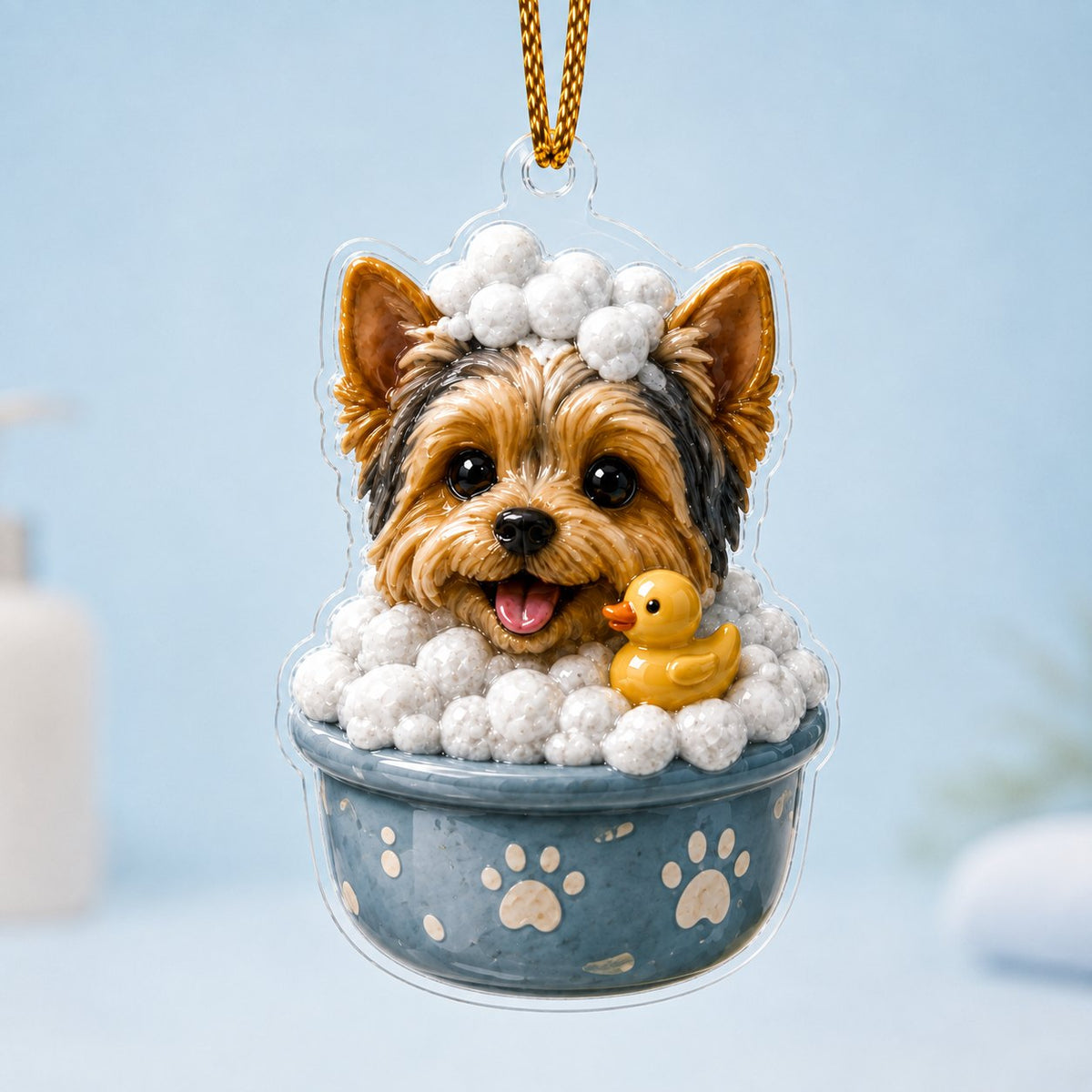 Bath Yorkshire Terrier Adorable Christmas Ornament