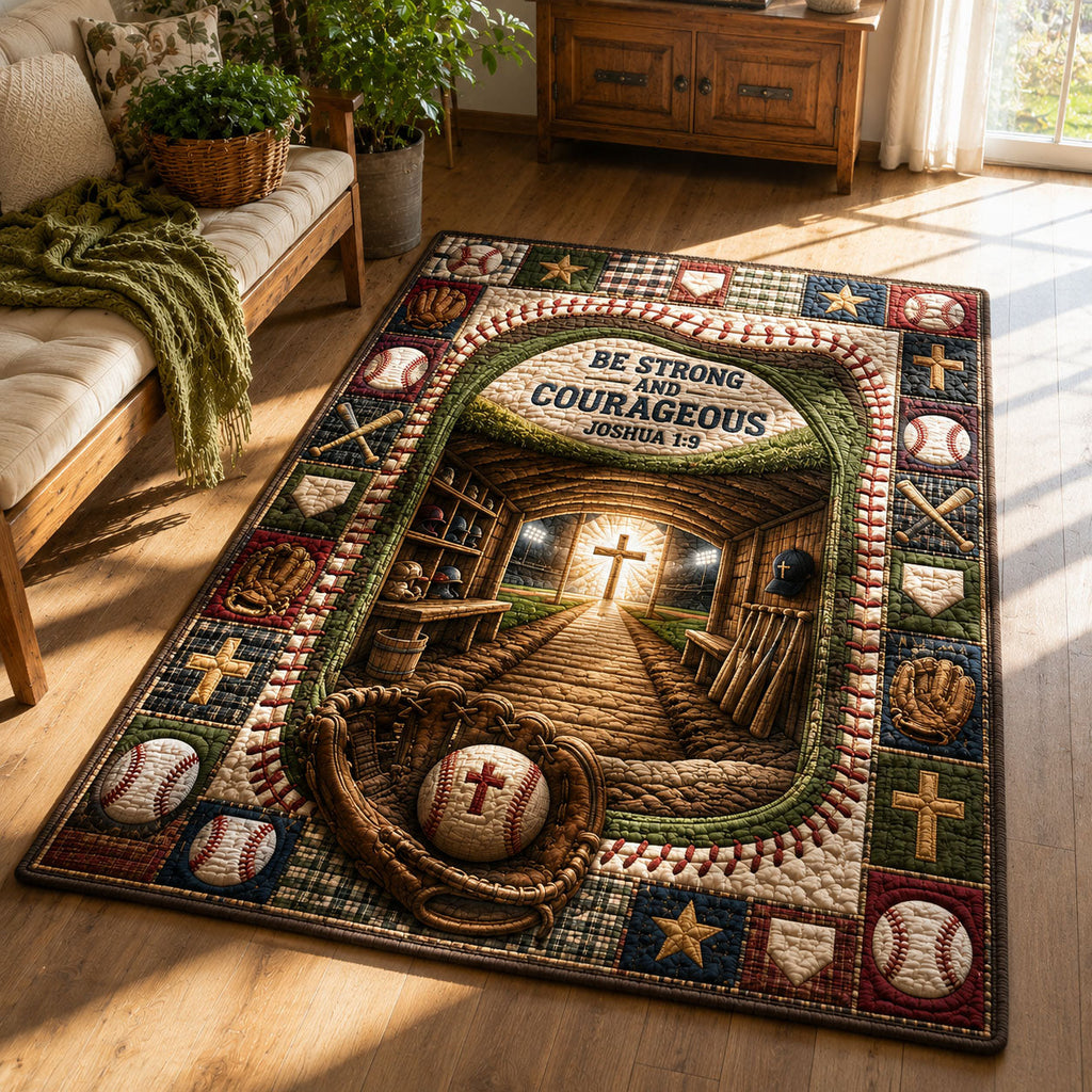 Be Strong And Courageous Joshua area rug in a living room