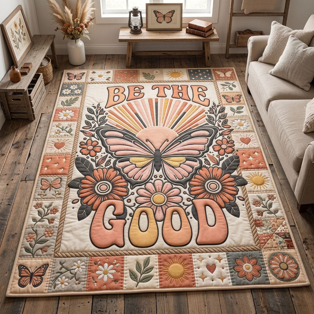 Be The Good area rug in a living room