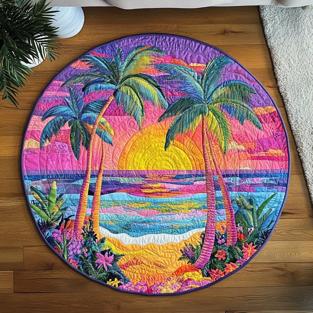 Beach Bliss Round Mat Rug - washable non-slip printed rug
