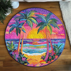 Beach Bliss Round Mat Rug - washable non-slip printed rug