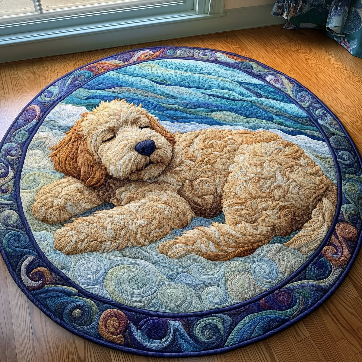 Beach Dreamy Doodle Round Mat Rug - washable non-slip printed rug