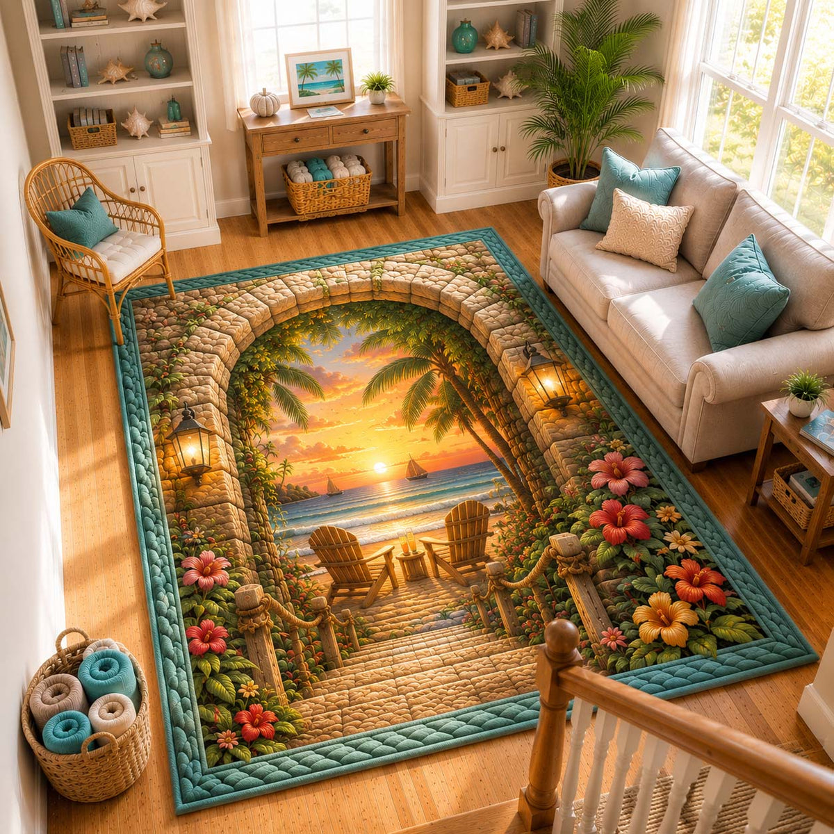 Beach Escape area rug in a living room