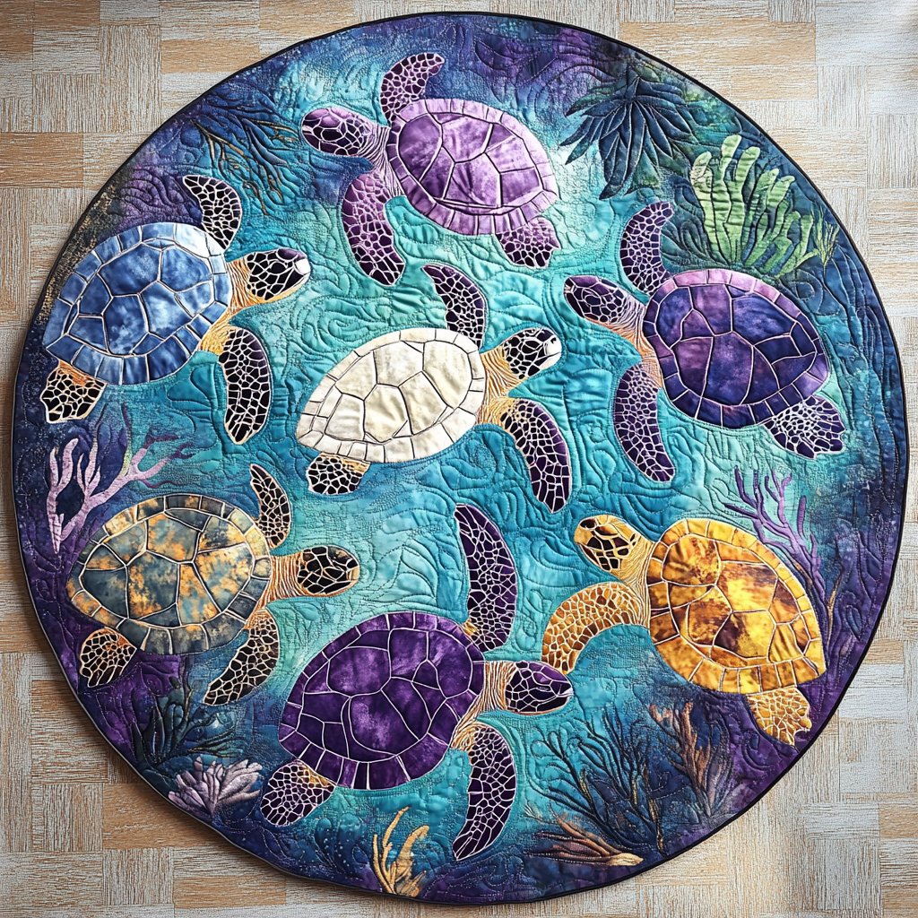 Beach Harmony Round Mat Rug - washable non-slip printed rug