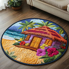 Beach Oasis Round Mat Rug - washable non-slip printed rug