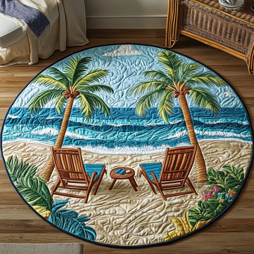 Beach Round Mat Rug - washable non-slip printed rug