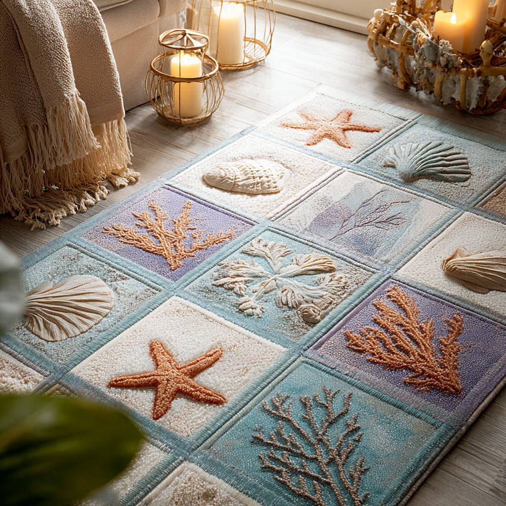 Beach Relics area rug in a living room