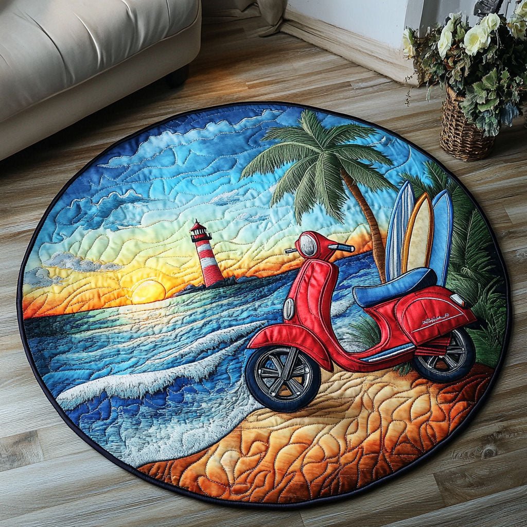 Beach Ride Round Mat Rug - washable non-slip printed rug