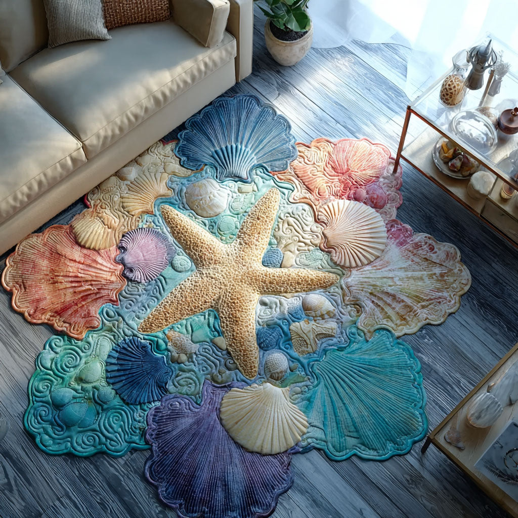 Beach Treasure Custom Shape Area Rug - Coastal Design | Die-Cut Non-Slip Rug - washable non-slip printed rug