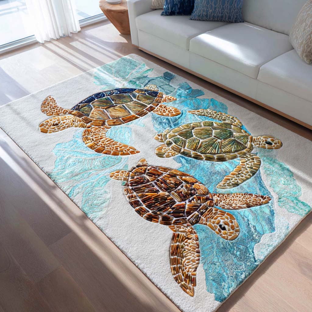 Beach Turtle area rug in a living room