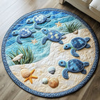 Beach Turtle Parade Round Mat Rug - washable non-slip printed rug