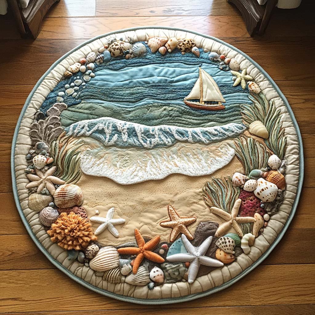 Beachshell Harmony Round Mat Rug - washable non-slip printed rug