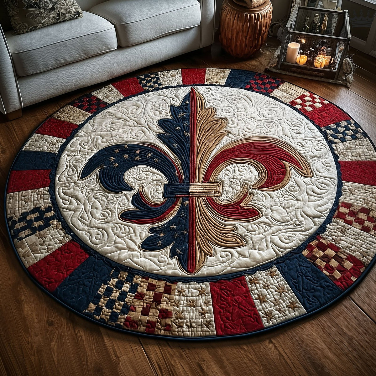 Beaded Revelry Round Mat Rug - washable non-slip printed rug