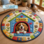 Beagle Happy Doghouse Round Mat Rug - washable non-slip printed rug