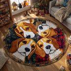 Beagle Holiday Circle Christmas Round Mat Rug - washable non-slip printed rug