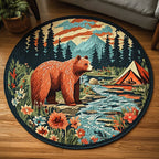 Bear Bloom Round Mat Rug - washable non-slip printed rug