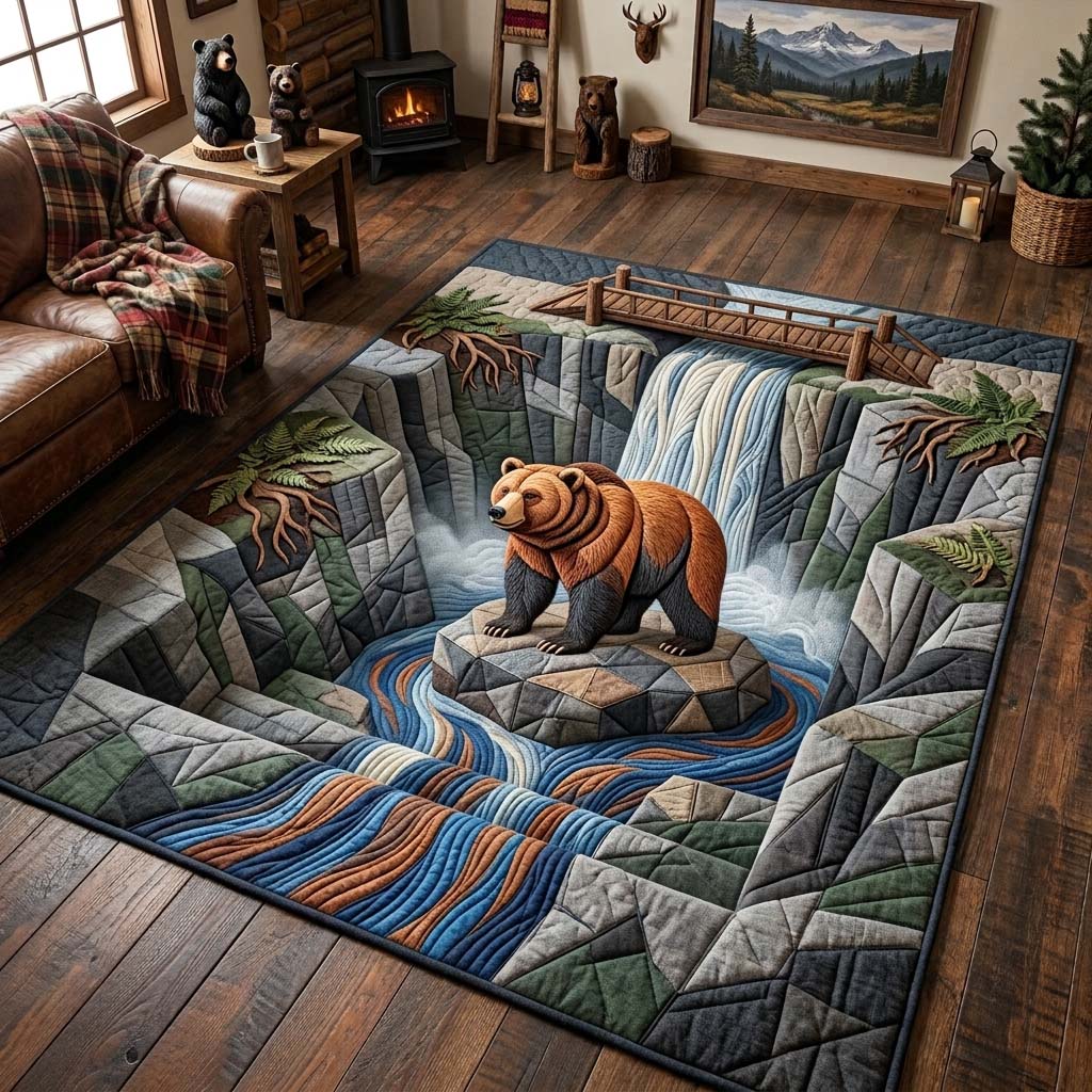 Bear Canyon Waterfall area rug in a living room