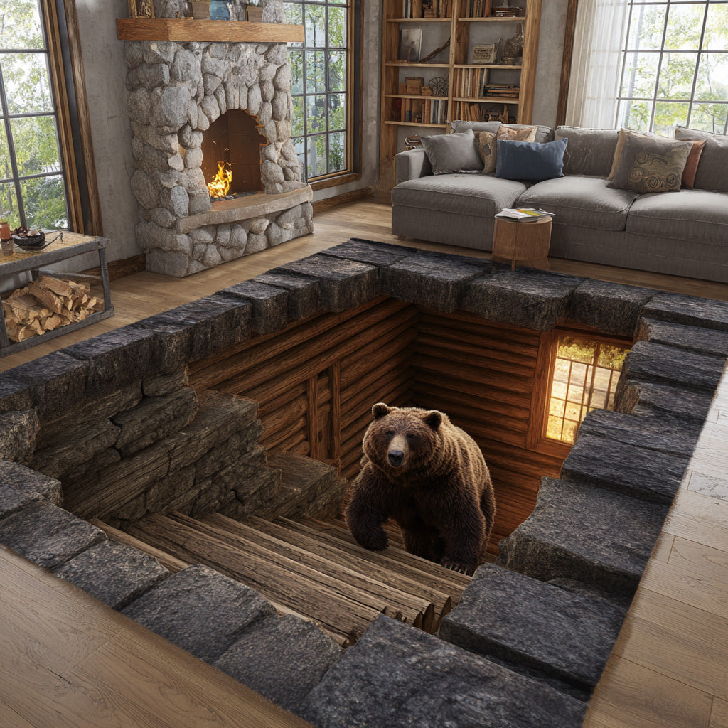 Bear Cavern area rug in a living room