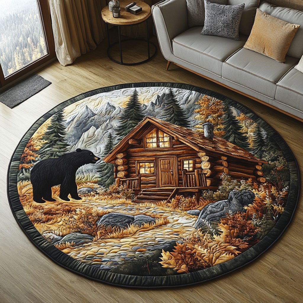 Bear Country Cabin Round Mat Rug - washable non-slip printed rug