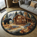Bear Country Cabin Round Mat Rug - washable non-slip printed rug