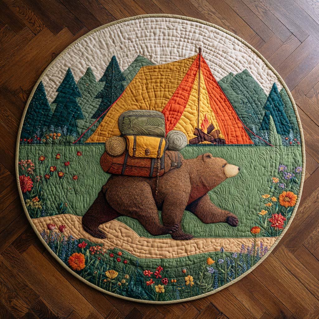 Bear Creek Round Mat Rug - washable non-slip printed rug